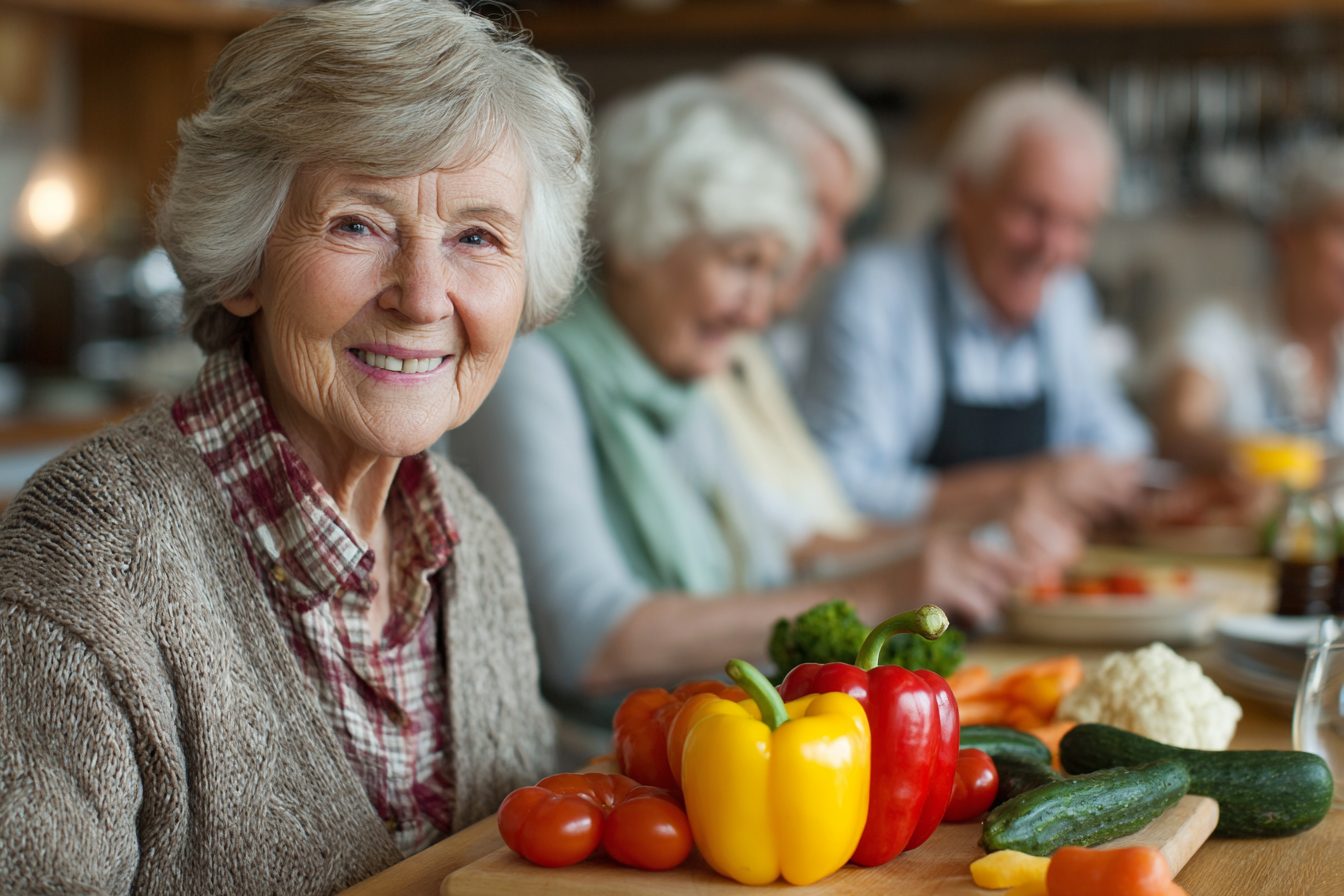 Семейна трапеза с плодове и зеленчуци